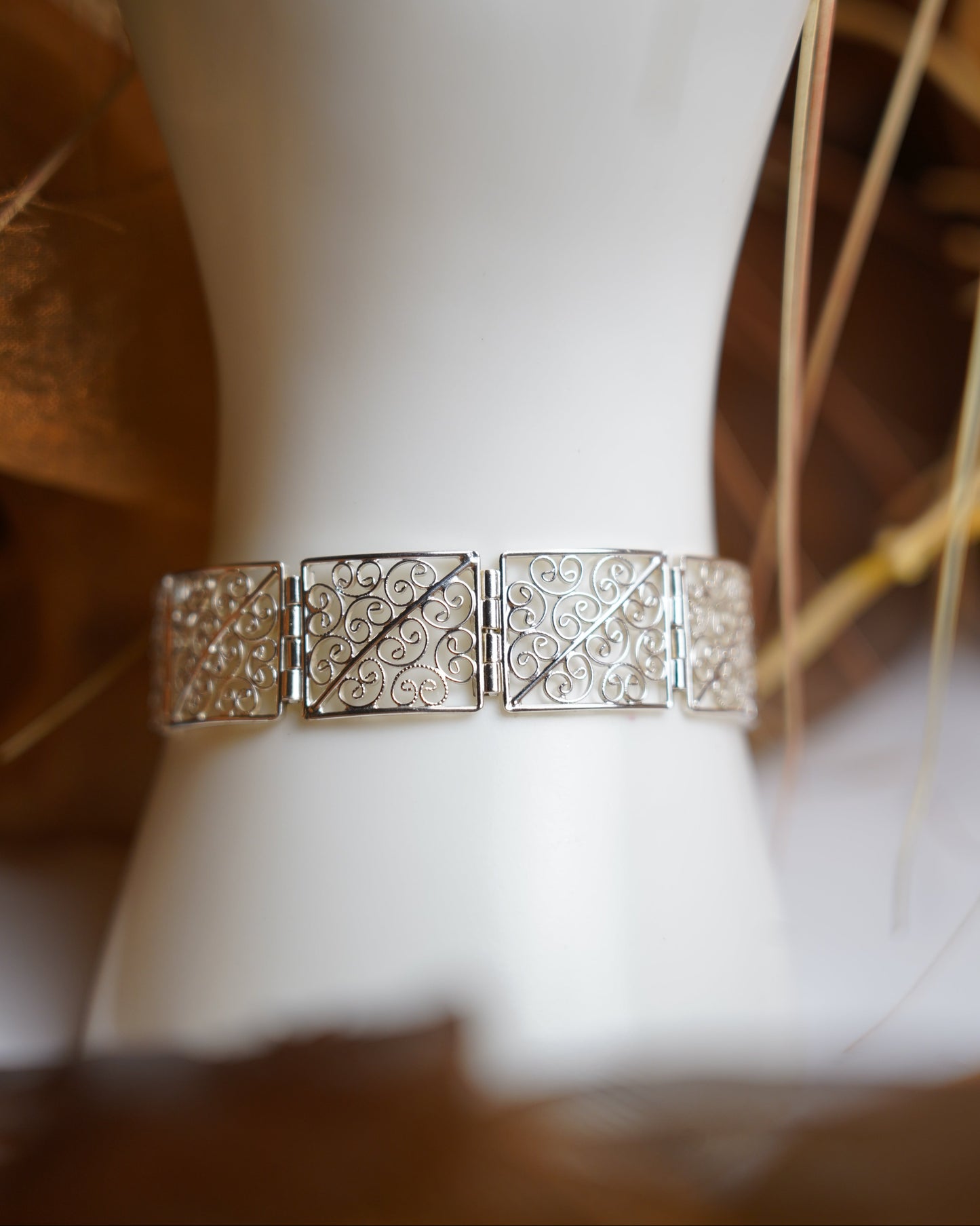 „Ornate Square Link“ – Armband aus 835/- Silber